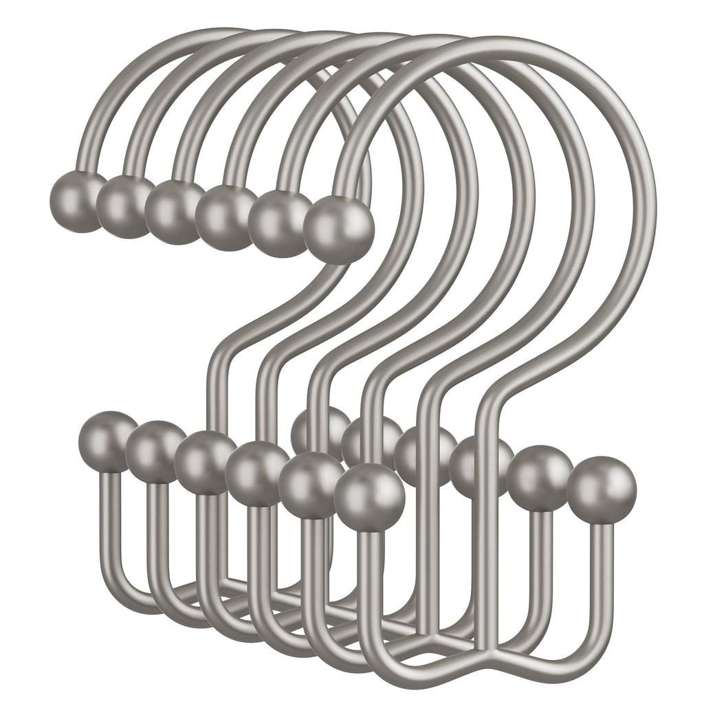 Amazer Gold Shower Curtain Hooks, 12PCS Minimalist Simple Double Shower Curtain Rings, Rust-Resistant Metal Shower Hooks Shower Curtain Hangers, Shower Rings for Bathroom Shower Rods Curtains