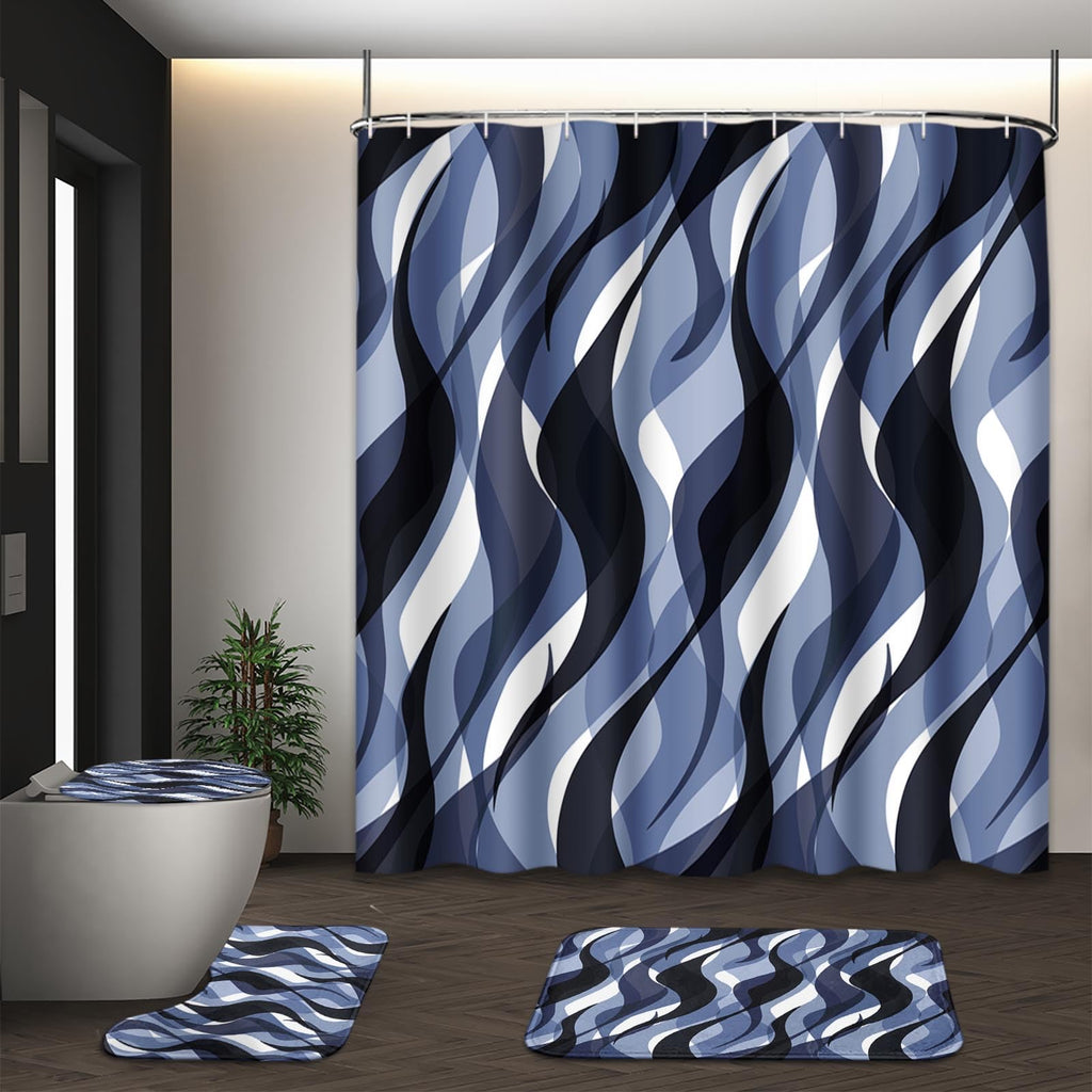 Bathroom Sets with Shower Curtain and Rugs, Set of 4, Checkered