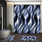 Bathroom Sets with Shower Curtain and Rugs, Set of 4, Checkered