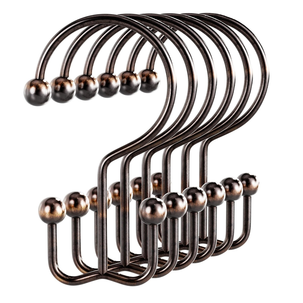 Bathway Shower Curtain Hooks Nickel Shower Curtain Rings, 12 Pcs Double Hook Shower Curtain Hooks Rings Shower Curtain Hangers Rust Proof, Metal Shower Hooks for Bathroom Shower Curtain Rod