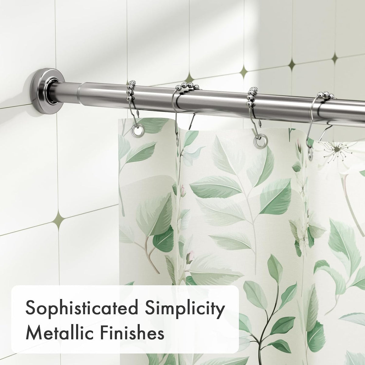 AmazerBath Nickel Spring Tension Shower Curtain Rod 31-75 Inches, 1 Inch Diameter Heavy Duty Tension Rod Rust Proof Bathroom Curtain Rod, Adjustable No Drill Easy Segmented Installation