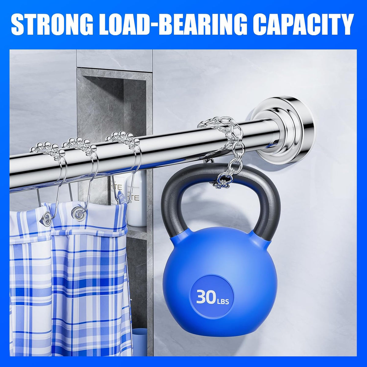 Ausemku Shower Curtain Rod Tension - 32-80 Inch Never Rust Non-Slip Spring Tension Curtain Rod No Drilling Stainless Steel Curtain Rod Use Bathroom Kitchen（Silver）