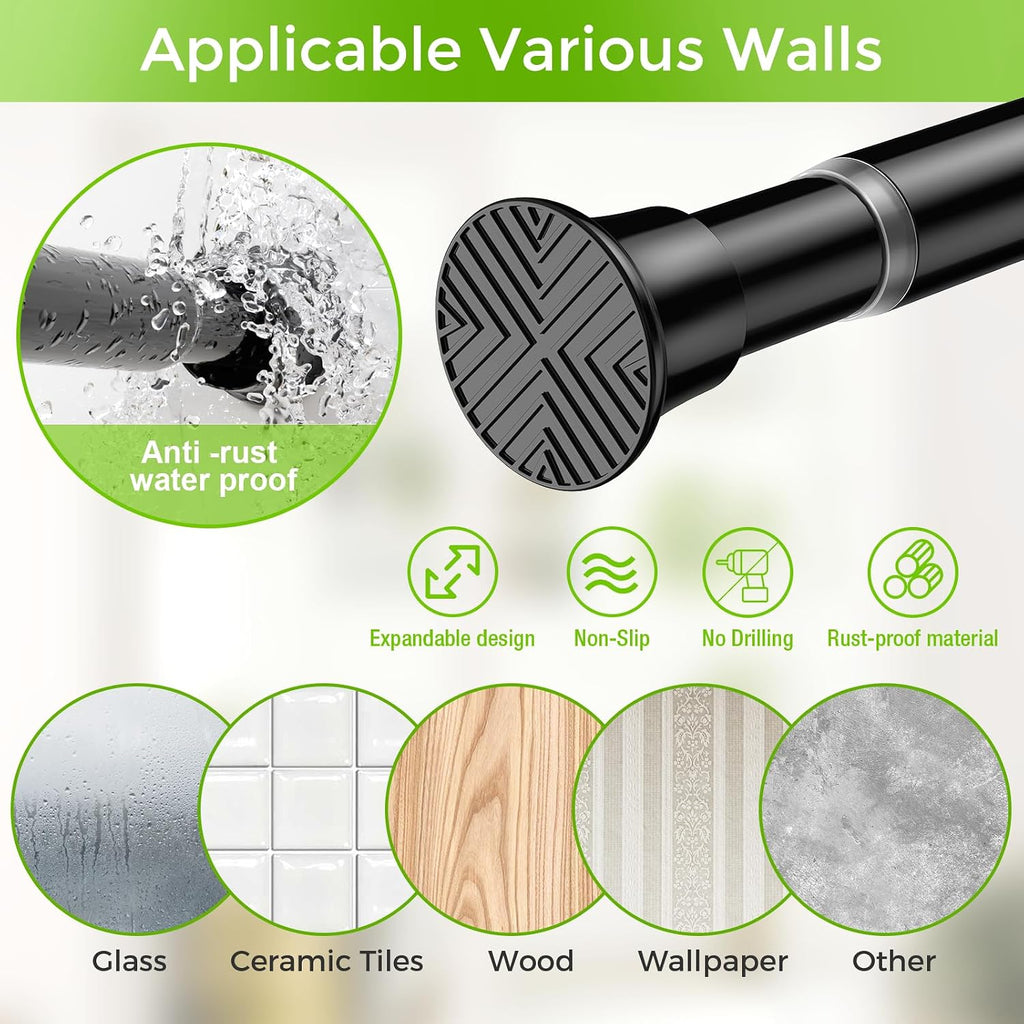 Shower Curtain Rod 32-76 Inch Tension Rods No Drilling, Black