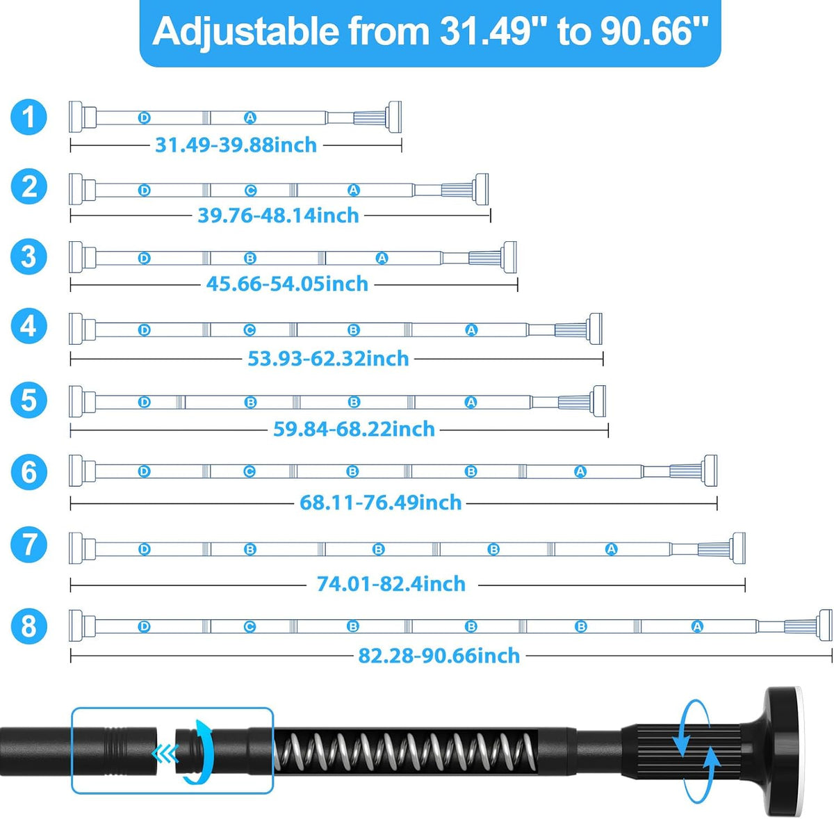 AIZESI 2 Pack Adjustable Shower Curtain Rods, Fits 32"-90" Black