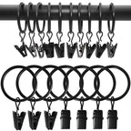 40 Pack Curtain Rings with Clips, Drapery Clips with Rings, Drapes Rings 1.26 in Interior Diameter, Fits up to 1 in Curtain Rod, Black