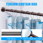 TEECK Shower Curtain Rod, 32-80 inch Adjustable Spring Tension Curtain Rod, Never Rust Anti-Slip Shower Curtain Rod for Bathroom, No Drilling, Never Collapse, Easy to Use, Brown