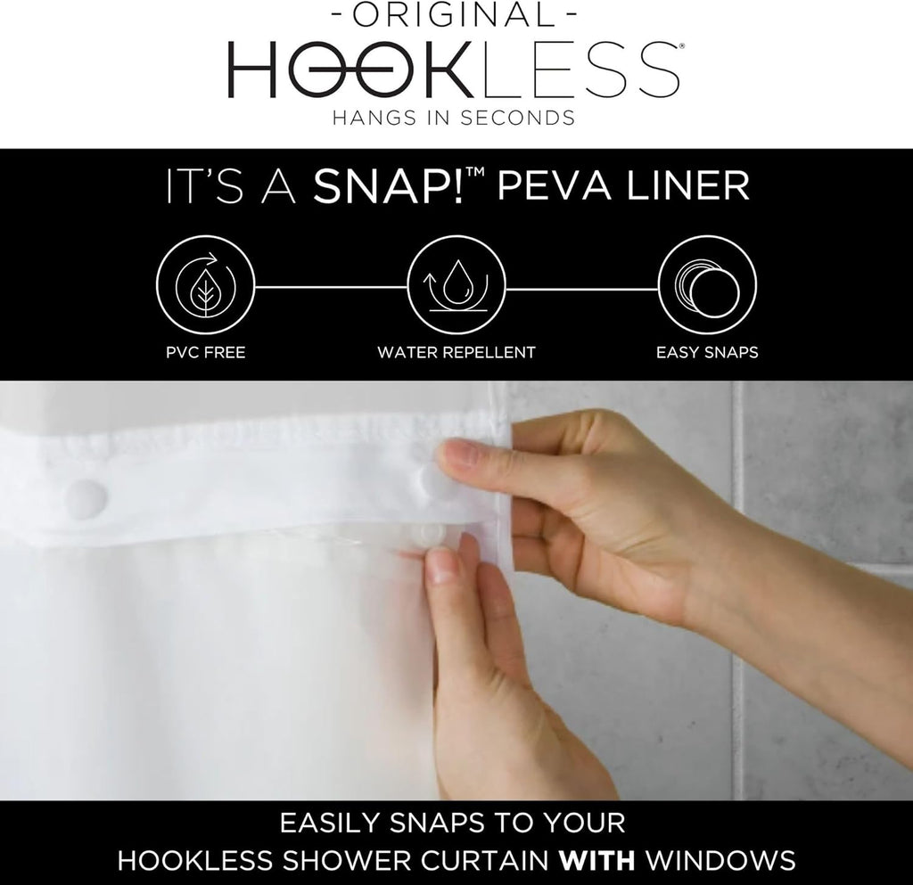 Hookless® It’s A Snap!® PEVA Snap-In Shower Curtain Liner, Water-Repellant, Easy Install, Frost White Color