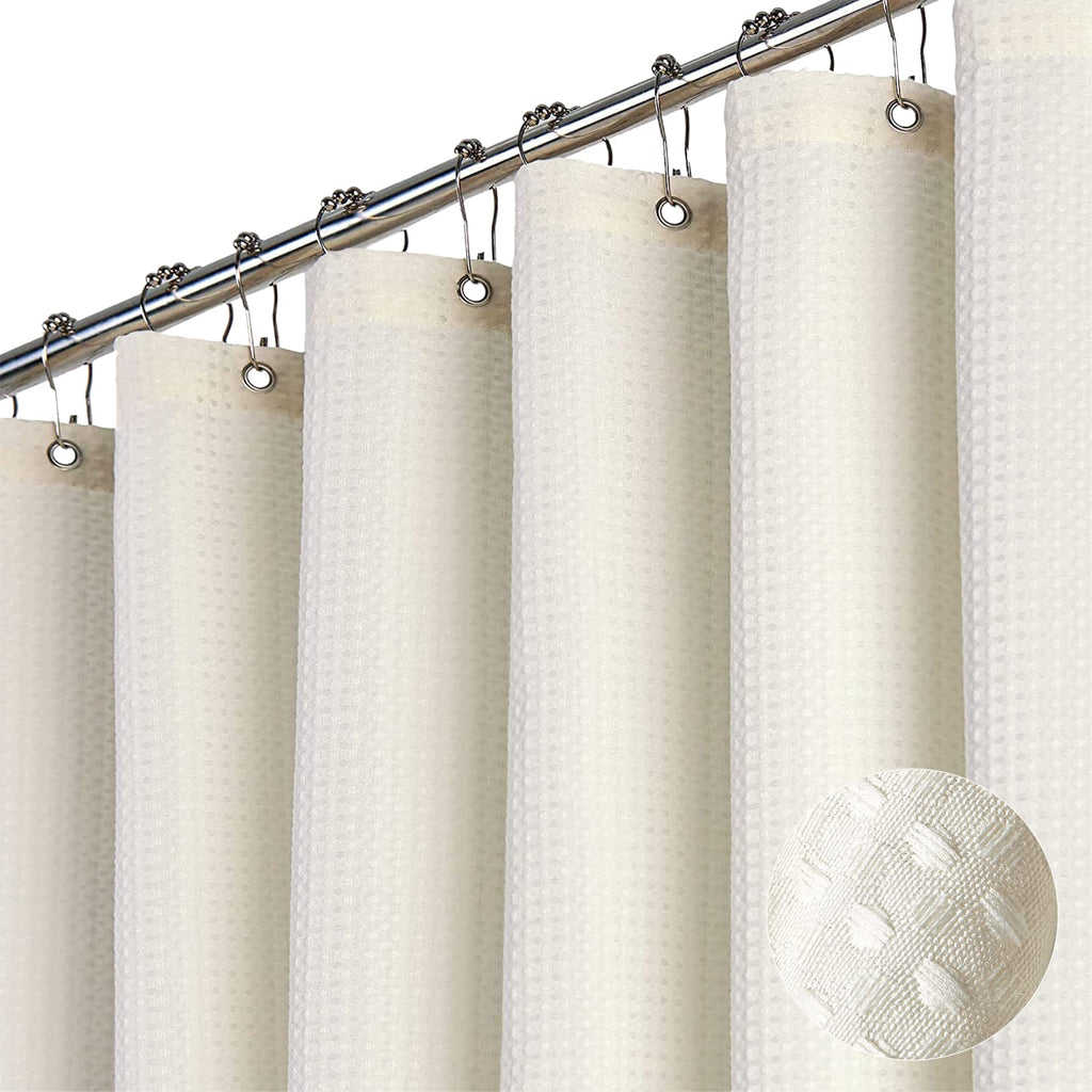 Dynamene Waffle Shower Curtain 256 GSM Heavy Duty Fabric 72x72 Beige/Khaki