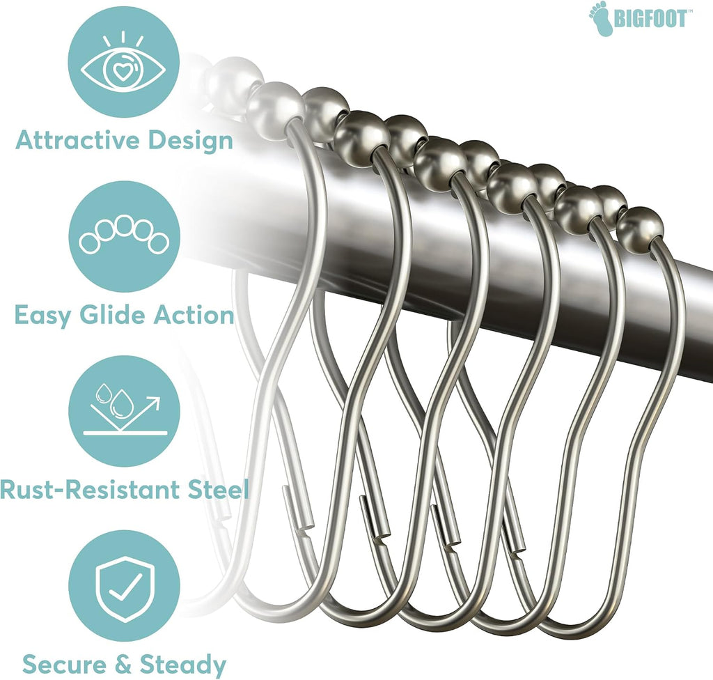 BigFoot Shower Curtain Hooks, Stainless Steel, Rust-Resistant, Easy Install
