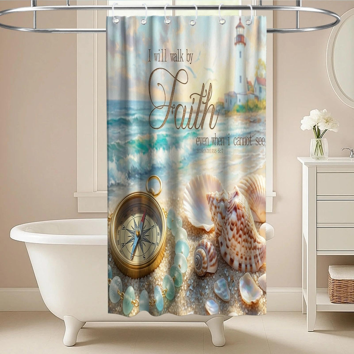 Nautical Green Sea Turtles Beach Theme Fabric Shower Curtain Sets Bathroom Blue Ocean Decor with Grommets and Hooks - 72 x 72 Inch Teal