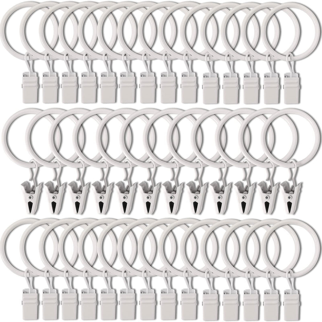 40 Pack Curtain Rings with Clips, Drapery Clips with Rings, Drapes Rings 1.26 in Interior Diameter, Fits up to 1 in Curtain Rod, Black
