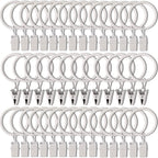 40 Pack Curtain Rings with Clips, Drapery Clips with Rings, Drapes Rings 1.26 in Interior Diameter, Fits up to 1 in Curtain Rod, Black