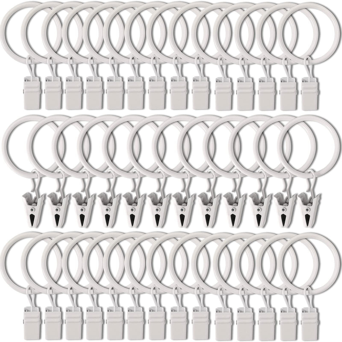 40 Pack Curtain Rings with Clips, Drapery Clips with Rings, Drapes Rings 1.26 in Interior Diameter, Fits up to 1 in Curtain Rod, Black