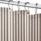 Farmhouse Striped Shower Curtain Taupe Vintage Linen Curtain 72"W X 72"L