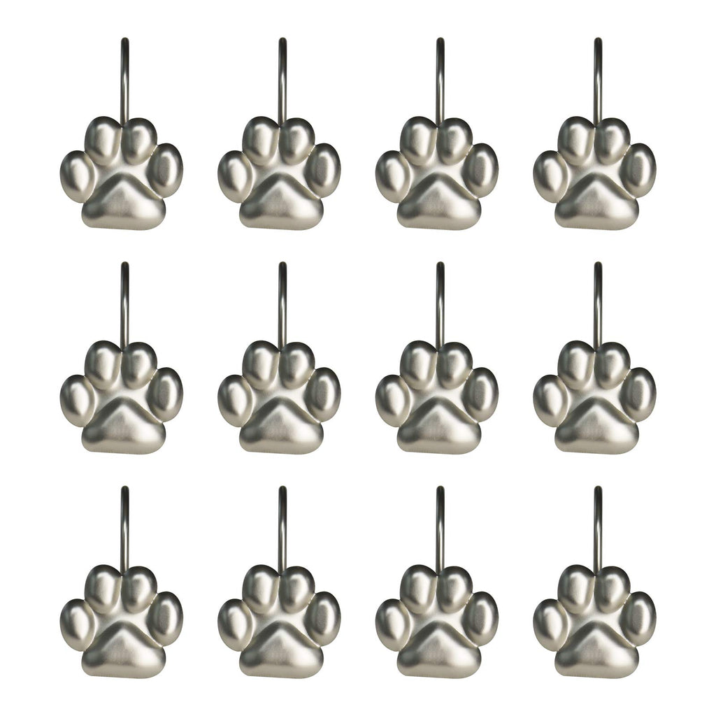 Sunlit Fashion Design Cute Paw Print Polished Shower Curtain Hooks for Dog Cat and Bear, Rust Proof Oil Metal Shower Curtain Rings, Black-12 Pack