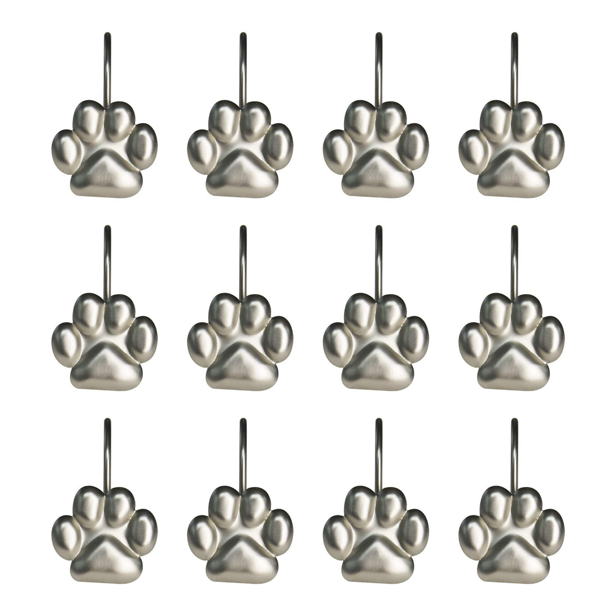 Sunlit Fashion Design Cute Paw Print Polished Shower Curtain Hooks for Dog Cat and Bear, Rust Proof Oil Metal Shower Curtain Rings, Black-12 Pack
