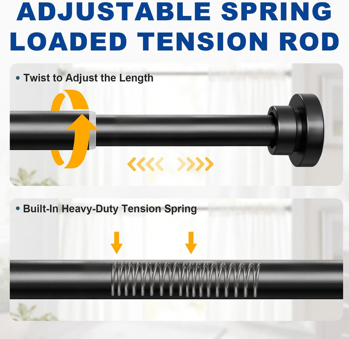 Black Tension Shower Curtain Rod 34 to 82 Adjustable No Drilling