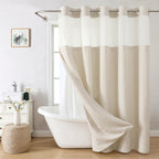 Eachope No Hooks Polyester Textured Shower Curtain with Snap-in Fabric Liner Set, Hotel Luxury Decor Shower Curtains for Bathroom with See Through Top Window, Waterproof & Washable, 71Wx74H, Cream