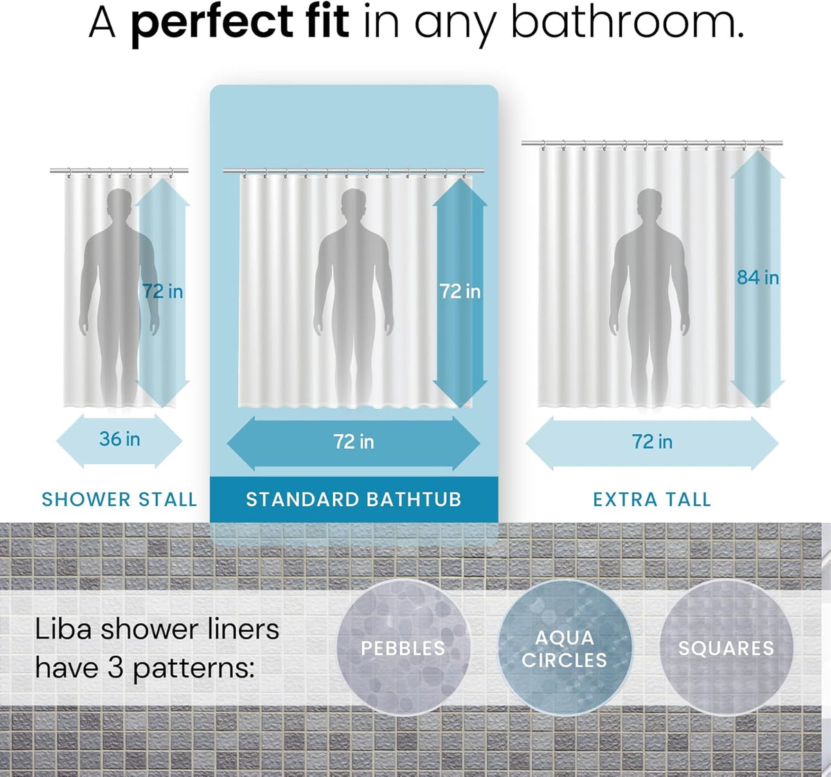 LiBa Shower Curtain PEVA 8G, 72x72 Inch Clear Pebbles with Magnets
