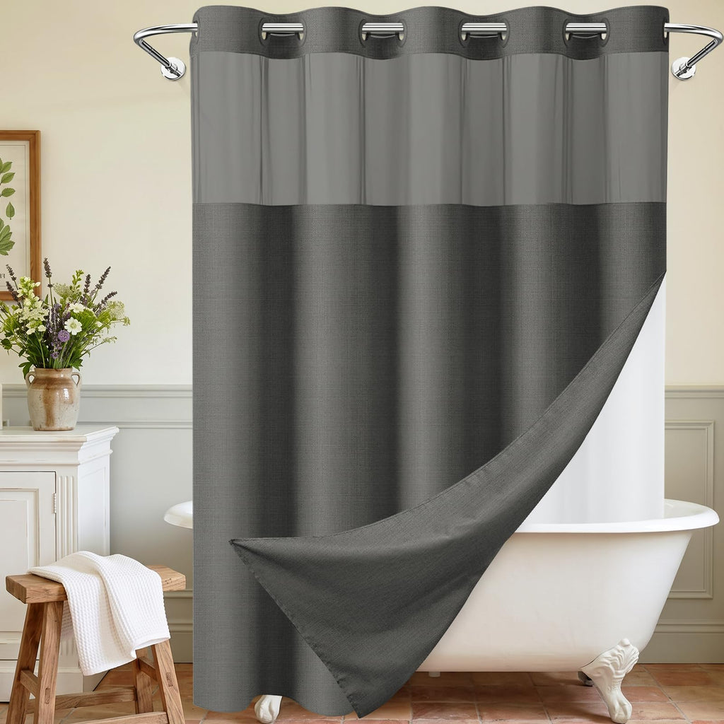WONICY Hook-Free Shower Curtain with Snap-in Liner, Cream, 71 x 74