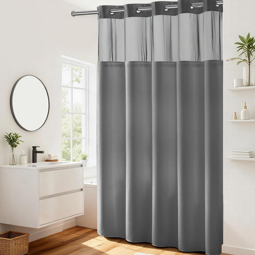 River Dream Heavyweight Waffle No Hook Shower Curtain with Liner,Gray,71x74