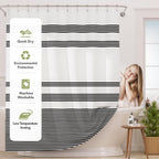 AmazerBath Shower Curtain, Washable Cloth Black Shower Curtain Sets with 12 Shower Curtain Hooks, Fabric Rustic Black and White Striped Curtain, Farmhouse Bathroom Curtains, 72x72 Inches