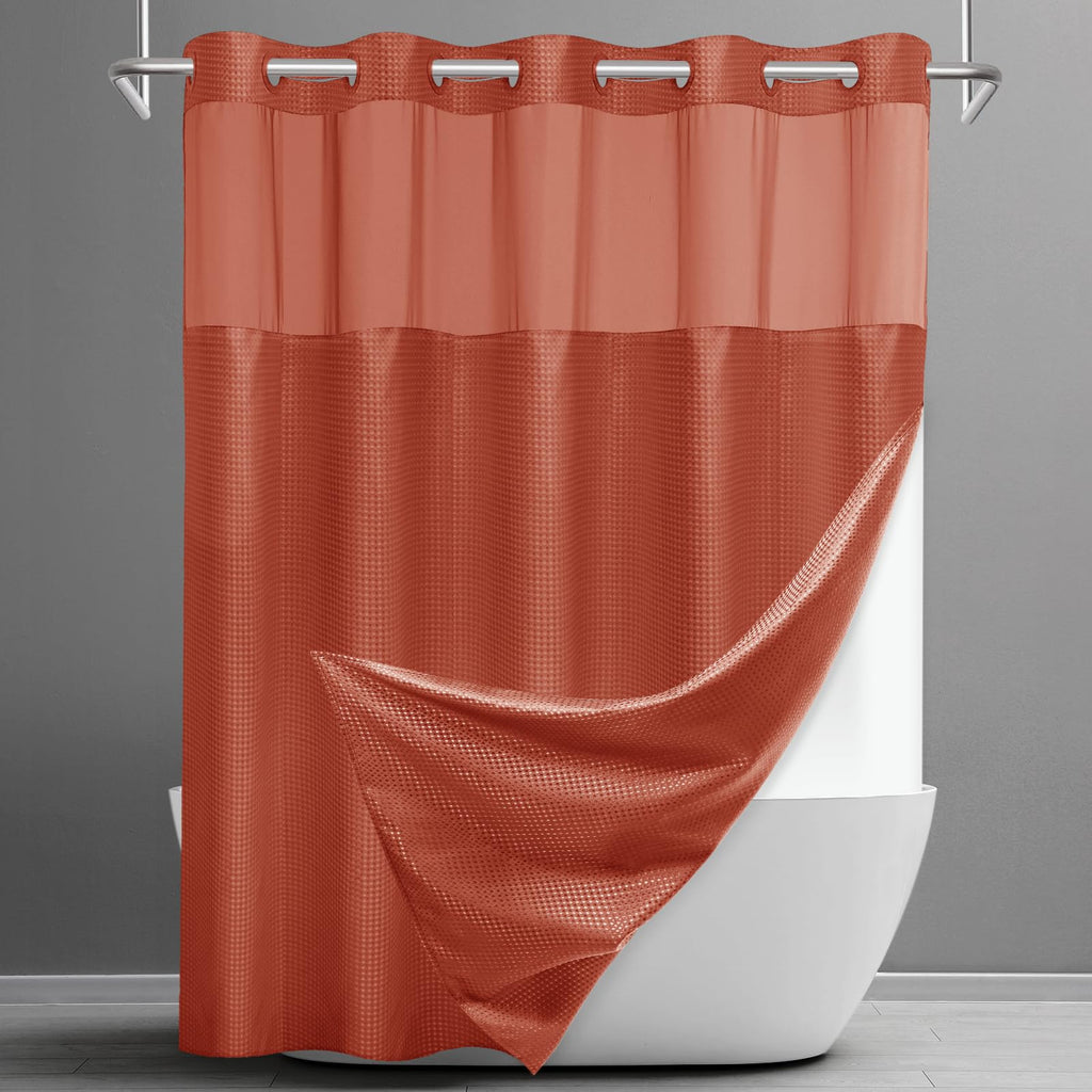 SORTTO Ringless Waffle Shower Curtain with Snap in Liner Set, 71x74, White