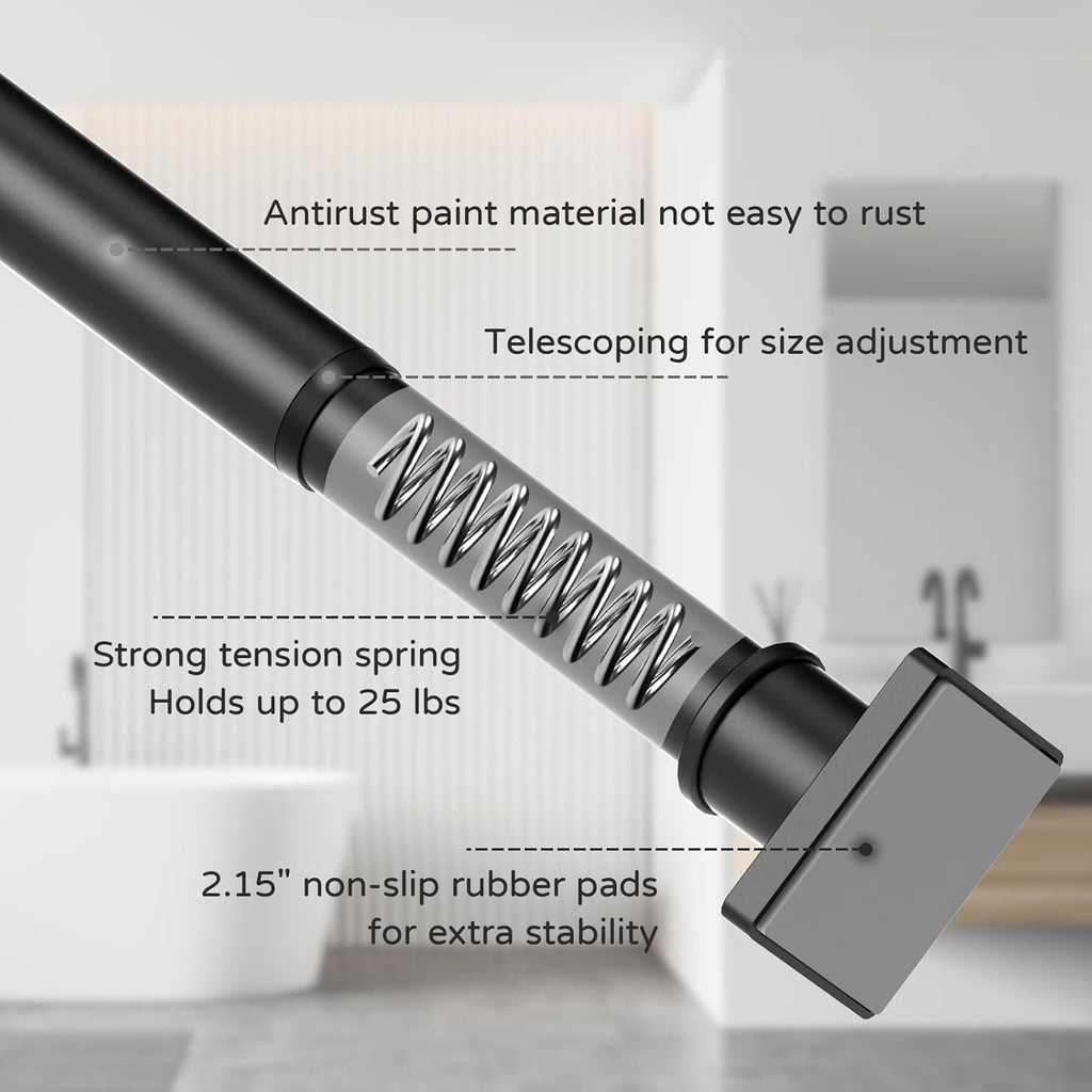 UIOSANRT Shower Curtain Rod Adjustable 31-79", Anti-Rust Shower Rod & Spring Tension Shower Rod No Drill, Black Shower Curtain Rod for Bathroom Tension Rod