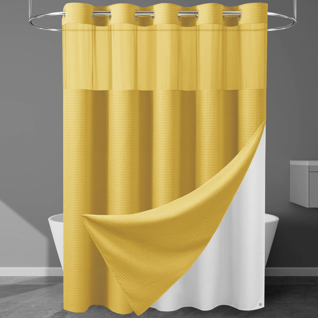 256GSM Heavyweight Ringless Waffle Shower Curtain with Liner, 71x74, White