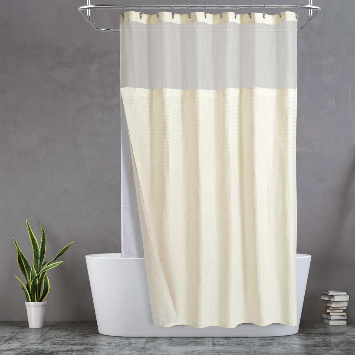 N&Y HOME Stall Waffle Weave Shower Curtain with Snap-in Liner White 36x72