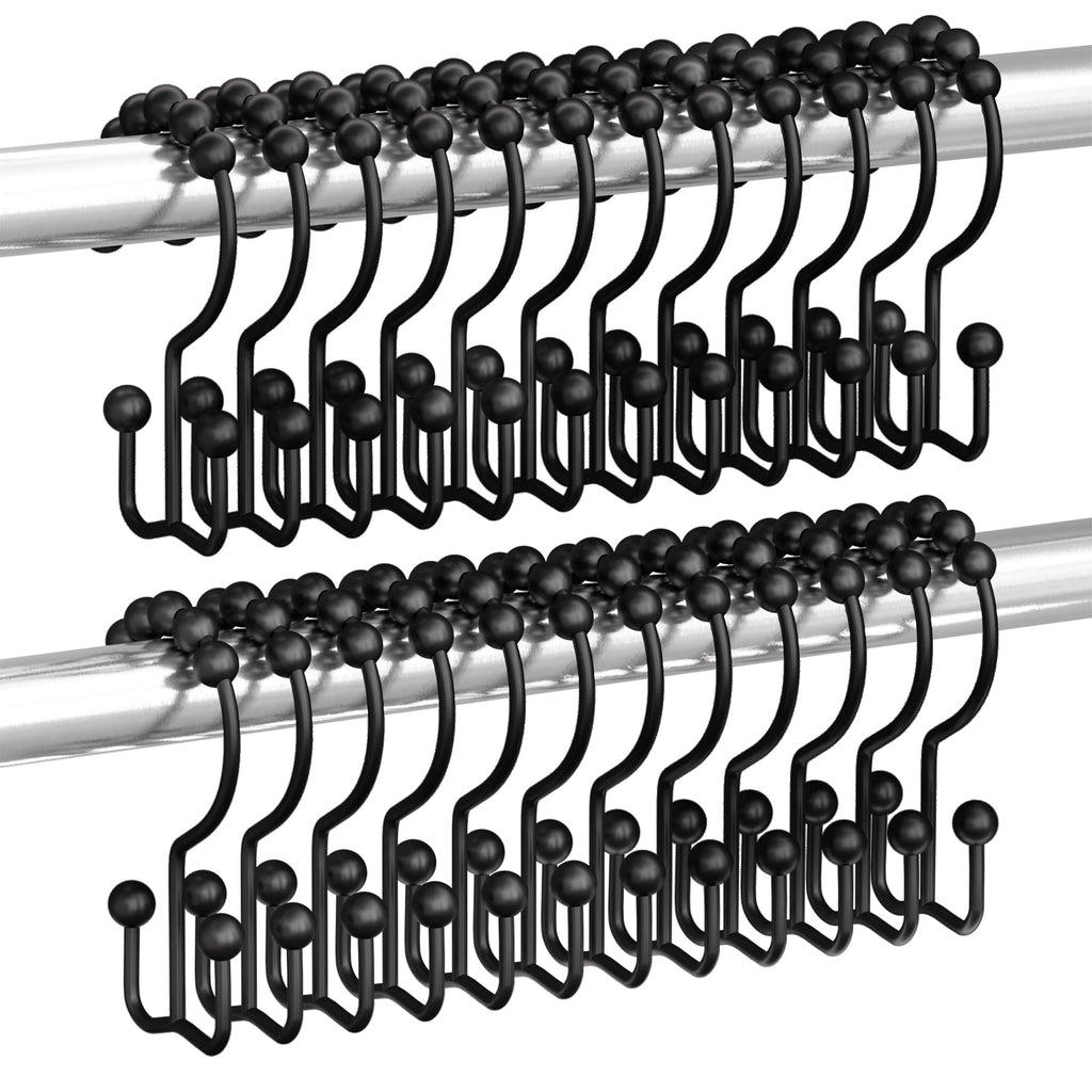 Titanker Shower Curtain Hooks Rings, Rust Resistant Metal Double Glide Shower Hooks for Bathroom Shower Rods Curtains, Set of 12 Hooks - White