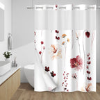 WITHLOC Hook Free Floral Shower Curtain with Liner, Blue Beige, 71x74