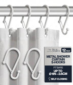 12 Metal Shower Curtain Hooks, Rust-Proof Decorative C-Shaped Curtain Hooks for Bathroom, Chrome Shower Curtain Rings, Fits Rods Up to 1 Inch (C, Silver)