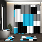 Bathroom Sets with Shower Curtain and Rugs, Set of 4, Checkered