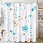 Gibelle Blue Yellow Watercolor Floral Fabric Shower Curtain, 72x72