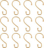 Bath Bliss 12 Pack S-Hook Shower Curtain Rings | Bathroom | Metal S Shaped Hooks | Easy Glide | Easy to Install | Hang Mugs, Pans, Towels | Satin Gold