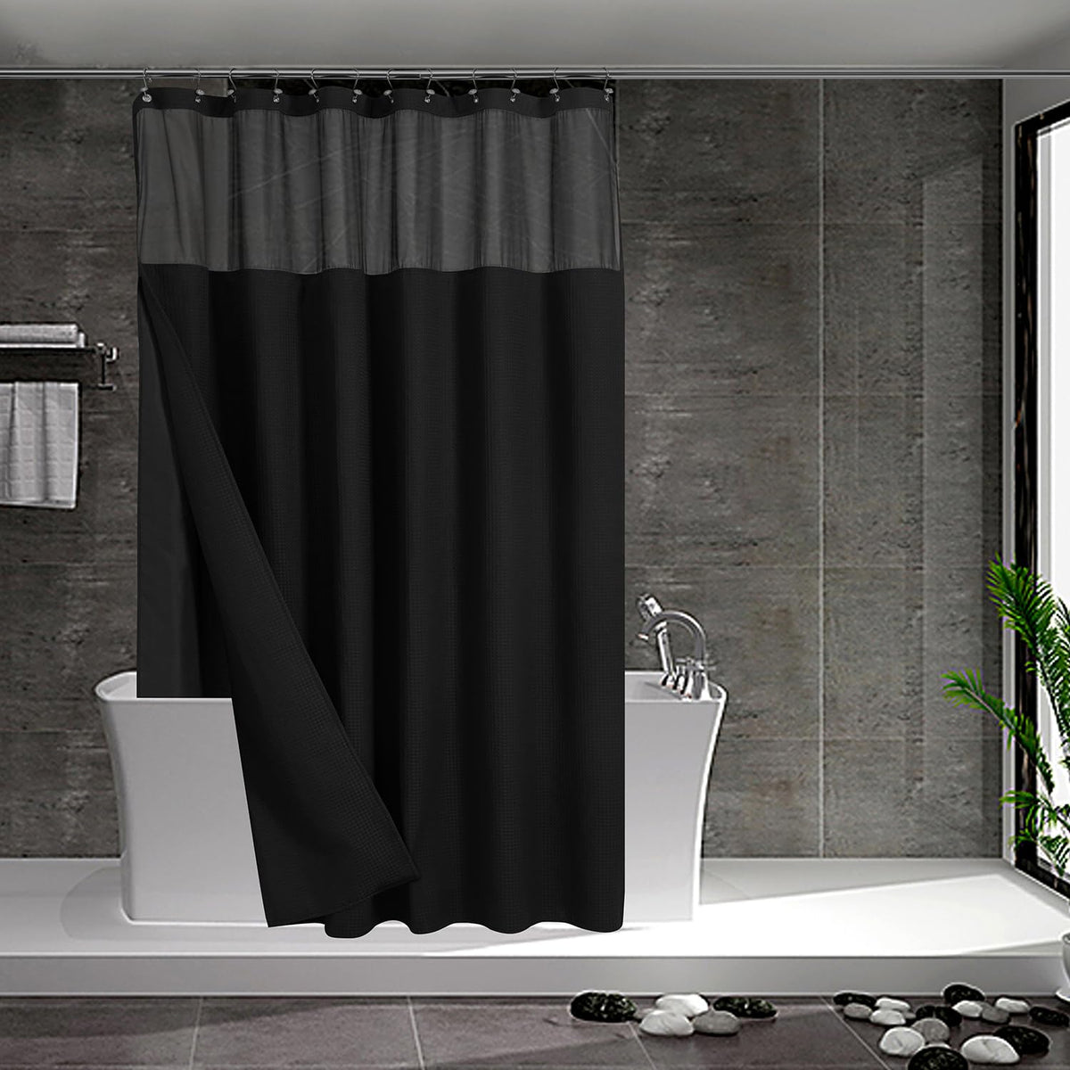 N&Y HOME Stall Waffle Weave Shower Curtain with Snap-in Liner White 36x72