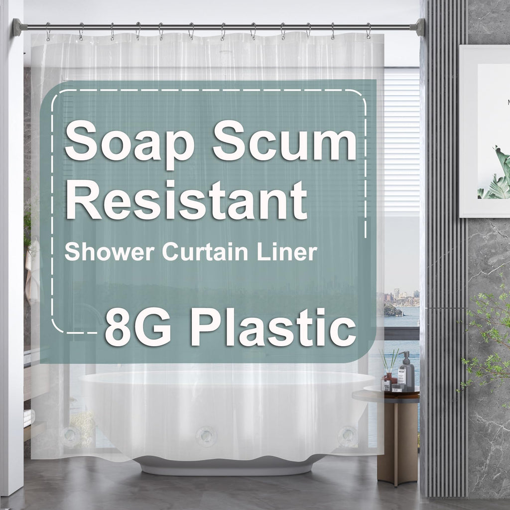 AmazerBath Black Shower Curtain Liner Plastic, Thick PEVA Shower Curtain Black, Dark Shower Liner Heavy Duty 8G, Black Bathroom Curtain Waterproof with 3 Weighted Stones and 12 Grommets, 72x72 Inches