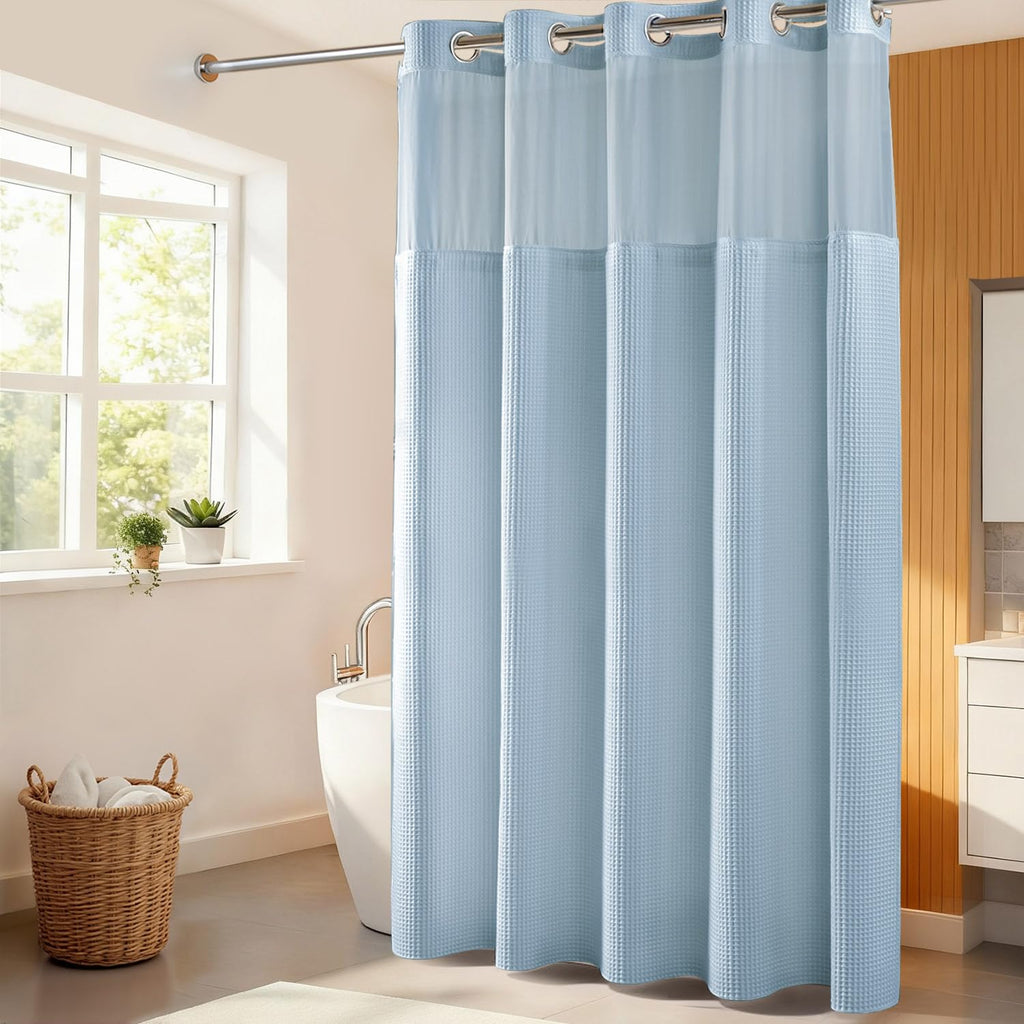 River Dream Cotton Blend Fabric Shower Curtain Set with Liner, White, 54x80