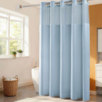River Dream Cotton Blend Fabric Shower Curtain Set with Liner, White, 54x80