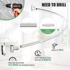 Brushed Nickel Curved Shower Curtain Rod 33-78 Inches Adjustable Splicing Design Curved Shower Rods Round Shower Curtain Rod Rust Proof Stainless Steel Curved Shower Rods For Bathroom Need to Drill