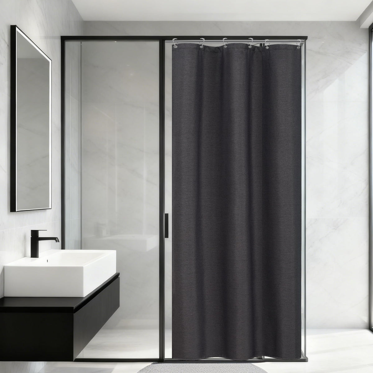 Seenus Natural Sage Green Linen Look Fabric Shower Curtain, Heavy Duty Faux Linen Textured Shower Curtain Water-Resistant, 72 x 72 Inch Soothing Forest Green Farmhouse Bathroom Decor Shower Curtains