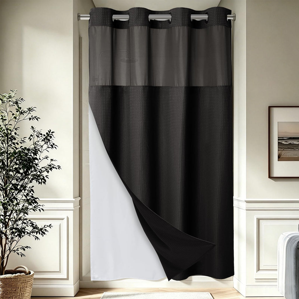 256GSM Heavyweight Ringless Waffle Shower Curtain with Liner, 71x74, White