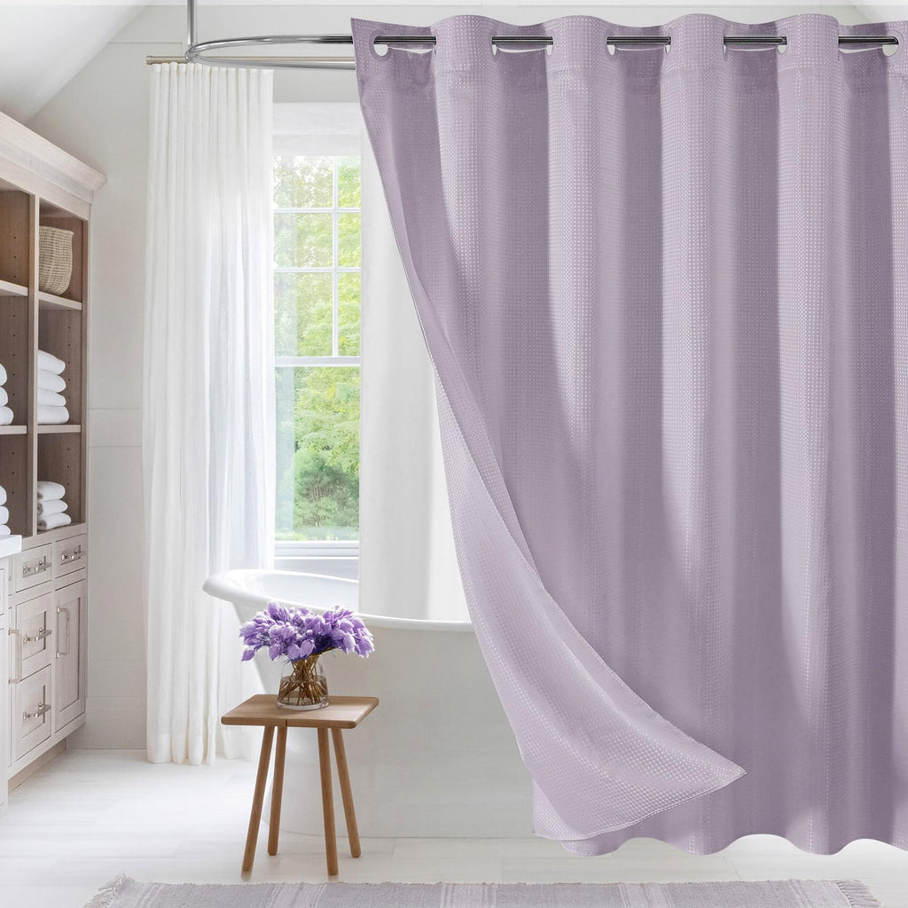 No Hook Weave Fabric Shower Curtain with Snap-in Liner White,72x74