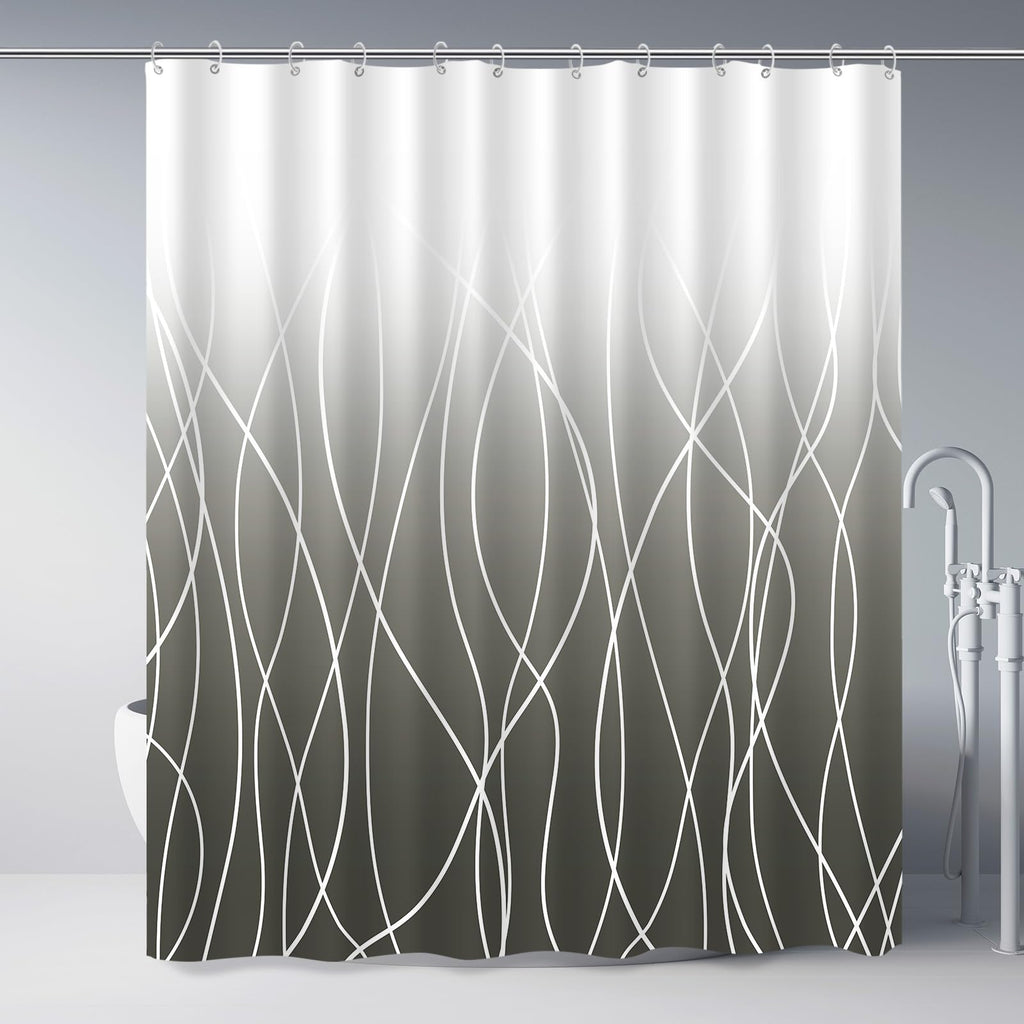 Striped Shower Curtain for Bathroom, Grey White, 72" W x 72" L
