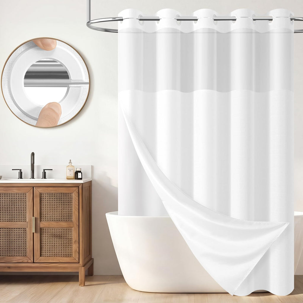 BTTN Cream Ringless Linen Textured Shower Curtain with Snap in Liner, 72x75