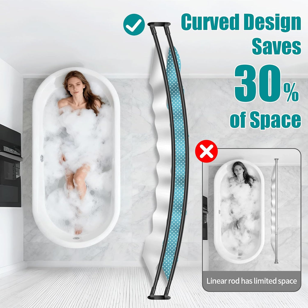 Double Curved Shower Curtain Rod 42 to 72 Inches Elegant Double Shower Curtain Rod Adjustable Wall Mounted Double Shower Curtain Pole for Bathroom (Black, 42 to 72")