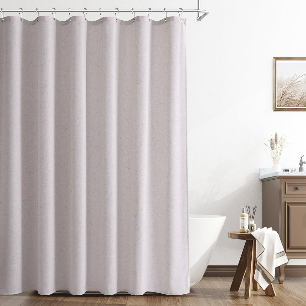 Naturoom Linen Shower Curtain 72 Inch Long for Bathroom Beige 1 Panel
