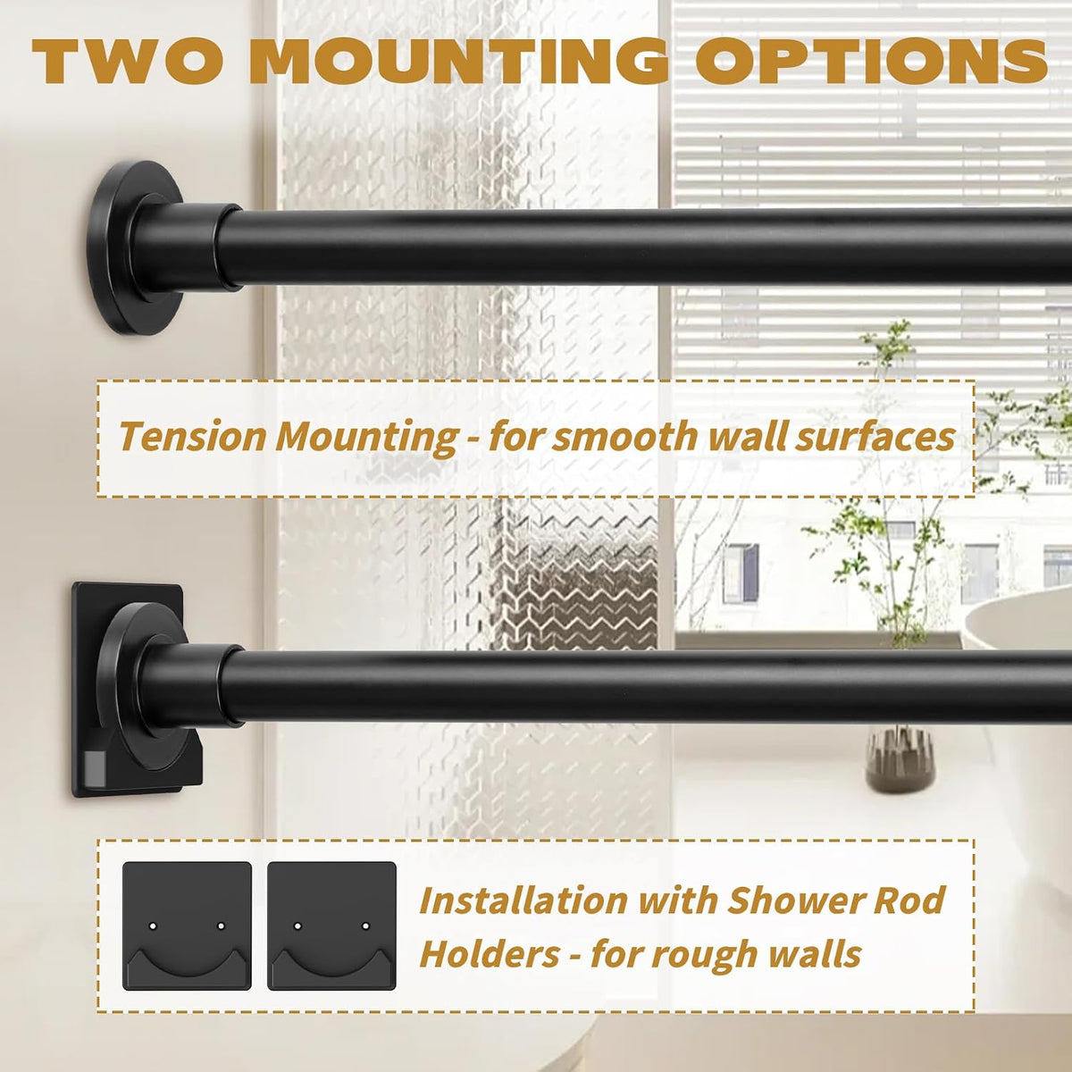 Thestoa Shower Curtain Rod Adjustable 30-80" with Holder, Anti-Rust Shower Rod & Spring Tension Shower Rod No Drill, Black Shower Curtain Rod for Bathroom Tension Rod