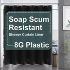 AmazerBath Black Shower Curtain Liner Plastic, Thick PEVA Shower Curtain Black, Dark Shower Liner Heavy Duty 8G, Black Bathroom Curtain Waterproof with 3 Weighted Stones and 12 Grommets, 72x72 Inches